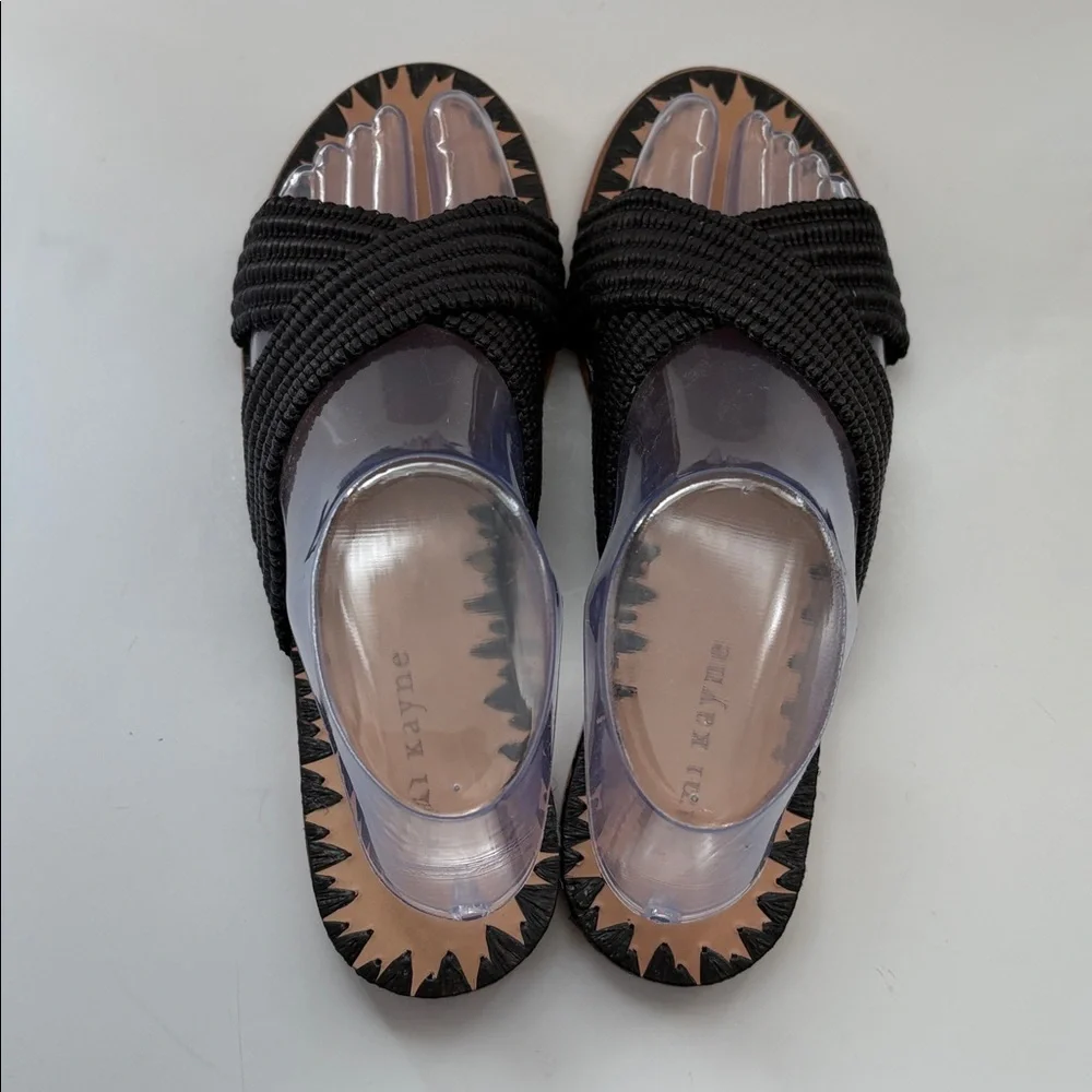 Jenni Kayne Woman’s Rafia Crossover & Leather Flat Sandals Black Size 38 New